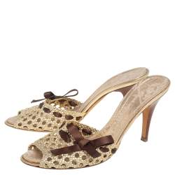 Giuseppe Zanotti Gold Woven Leather Slide Sandals Size 41