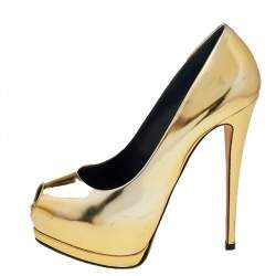 Giuseppe Zanotti Metallic Gold Mirror Leather Peep Toe Platform Pumps Size 37.5