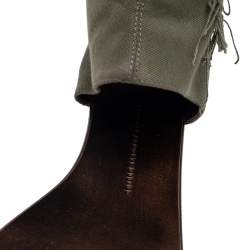 Pre Owned Giuseppe Zanotti Green Canvas Skull Crystal Embellished Toe Ring Zipper Flats Size 41