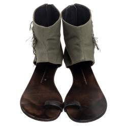 Pre Owned Giuseppe Zanotti Green Canvas Skull Crystal Embellished Toe Ring Zipper Flats Size 41