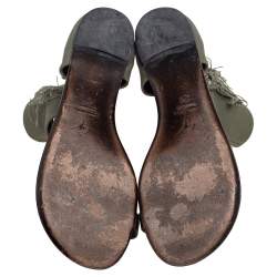 Pre Owned Giuseppe Zanotti Green Canvas Skull Crystal Embellished Toe Ring Zipper Flats Size 41