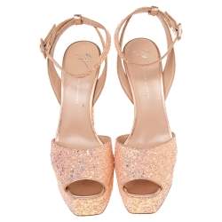 مملوكة مسبقًا Giuseppe Zanotti Pink Coarse Glitter And Leather Ankle Strap Platform Sandals 40.5