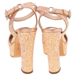 مملوكة مسبقًا Giuseppe Zanotti Pink Coarse Glitter And Leather Ankle Strap Platform Sandals 40.5