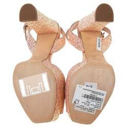 مملوكة مسبقًا Giuseppe Zanotti Pink Coarse Glitter And Leather Ankle Strap Platform Sandals 40.5