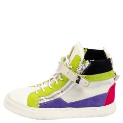 Pre Owned Giuseppe Zanotti Multicolor Suede And Leather Double Zip High Top Sneaker Size 37