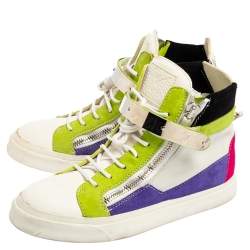 Pre Owned Giuseppe Zanotti Multicolor Suede And Leather Double Zip High Top Sneaker Size 37