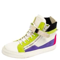 Pre Owned Giuseppe Zanotti Multicolor Suede And Leather Double Zip High Top Sneaker Size 37