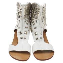 Giuseppe Zanotti White Leather Bootie Napa Blanco Flat Sandals Size 38