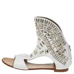 Giuseppe Zanotti White Leather Bootie Napa Blanco Flat Sandals Size 38