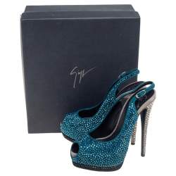 Pre Owned Giuseppe Zanotti Tri Color Suede Crystal Embellished Peep Toe Platform Slingback Sandals Size 37