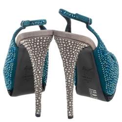 Pre Owned Giuseppe Zanotti Tri Color Suede Crystal Embellished Peep Toe Platform Slingback Sandals Size 37