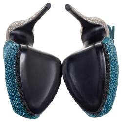 Pre Owned Giuseppe Zanotti Tri Color Suede Crystal Embellished Peep Toe Platform Slingback Sandals Size 37