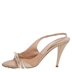 مملوكة مسبقًا Giuseppe Zanotti Beige Leather Embellished Slingback Sandals Size 39.5