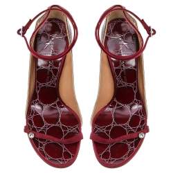 مملوكة مسبقًا Giuseppe Zanotti Red Satin And Textured Leather Ankle Strap Sandals Size 38.5