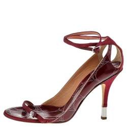 مملوكة مسبقًا Giuseppe Zanotti Red Satin And Textured Leather Ankle Strap Sandals Size 38.5