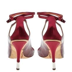 مملوكة مسبقًا Giuseppe Zanotti Red Satin And Textured Leather Ankle Strap Sandals Size 38.5