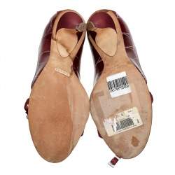 مملوكة مسبقًا Giuseppe Zanotti Red Satin And Textured Leather Ankle Strap Sandals Size 38.5