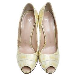 Giuseppe Zanotti Yellow Croc Embossed Leather Peep Toe Platform Pumps Size 40