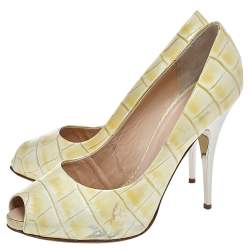 Giuseppe Zanotti Yellow Croc Embossed Leather Peep Toe Platform Pumps Size 40