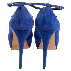 Giuseppe Zanotti Blue Suede Flower Detailed Peep Toe Platform Pumps Size 36.5