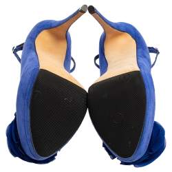 Giuseppe Zanotti Blue Suede Flower Detailed Peep Toe Platform Pumps Size 36.5