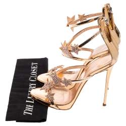 Pre Owned Giuseppe Zanotti Metallic Rose Gold Leather Harmony Star Sandals Size 40