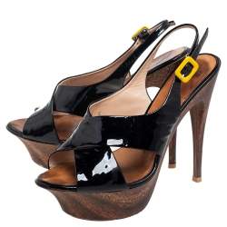 Giuseppe Zanotti Black Patent Leather Cross Strap Platform Sandals Size 39.5
