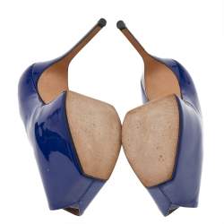 Pre Owned Giuseppe Zanotti Blue Patent Leather Platform Peep Toe Pumps Size 38