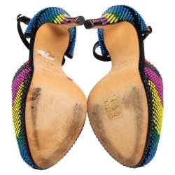 Pre Owned Giuseppe Zanotti Multicolor Strass Peep Toe Platform D'Orsay Pumps Size 36