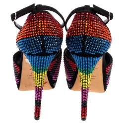 Pre Owned Giuseppe Zanotti Multicolor Strass Peep Toe Platform D'Orsay Pumps Size 36