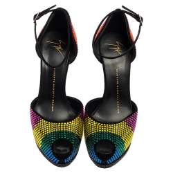 Pre Owned Giuseppe Zanotti Multicolor Strass Peep Toe Platform D'Orsay Pumps Size 36