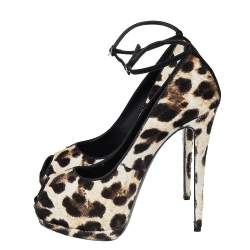 Giuseppe Zanotti Brown/Black Pony Hair And Suede Peep Toe Platform Ankle Strap Pumps Size 41