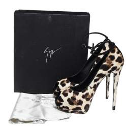 Giuseppe Zanotti Brown/Black Pony Hair And Suede Peep Toe Platform Ankle Strap Pumps Size 41