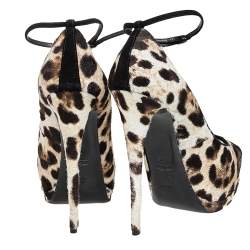 Giuseppe Zanotti Brown/Black Pony Hair And Suede Peep Toe Platform Ankle Strap Pumps Size 41