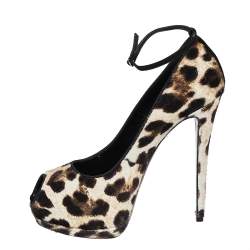Giuseppe Zanotti Brown/Black Pony Hair And Suede Peep Toe Platform Ankle Strap Pumps Size 41