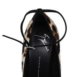 Giuseppe Zanotti Brown/Black Pony Hair And Suede Peep Toe Platform Ankle Strap Pumps Size 41