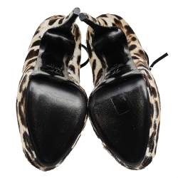 Giuseppe Zanotti Brown/Black Pony Hair And Suede Peep Toe Platform Ankle Strap Pumps Size 41