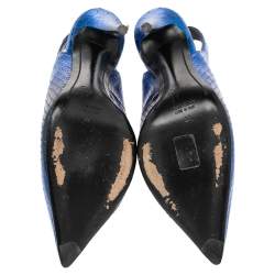 Pre Owned Giuseppe Zanotti Metallic Blue Python Embossed Leather Slingback Pointed Toe Sandals Size 37