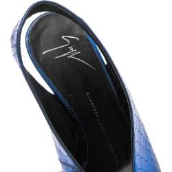 Pre Owned Giuseppe Zanotti Metallic Blue Python Embossed Leather Slingback Pointed Toe Sandals Size 37