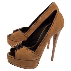 Pre Owned Giuseppe Zanotti Tan Nubuck Leather Peep Toe Platform Pumps Size 37