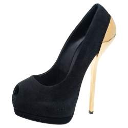 مملوكة مسبقًا Giuseppe Zanotti Black Suede Peep Toe Platform Pumps Size 36