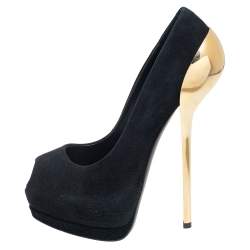 مملوكة مسبقًا Giuseppe Zanotti Black Suede Peep Toe Platform Pumps Size 36