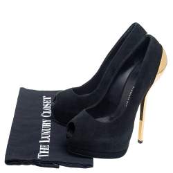 مملوكة مسبقًا Giuseppe Zanotti Black Suede Peep Toe Platform Pumps Size 36