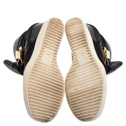 Pre Owned Giuseppe Zanotti Black Leather Double Buckle Wedge Sneakers Size 37