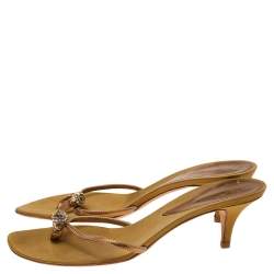 Pre Owned Giuseppe Zanotti Gold Leather Slide Sandals Size 41