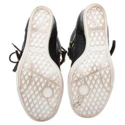 Pre Owned Giuseppe Zanotti Black Croc Embossed Leather Lorenz Wedge Sneakers Size 37.5