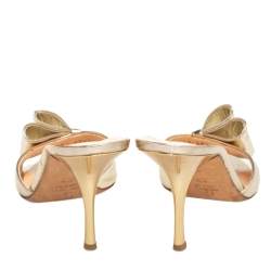 Pre Owned Giuseppe Zanotti Metallic Gold Leather Bow Mule Sandals Size 38.5