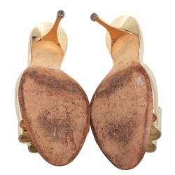 Pre Owned Giuseppe Zanotti Metallic Gold Leather Bow Mule Sandals Size 38.5