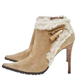 Giuseppe Zanotti Beige Suede And Fur Ankle Length Boots Size 40