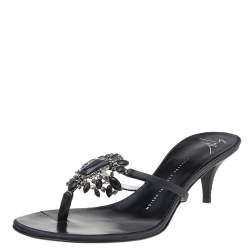 Giuseppe Zanotti Black Satin Embellished Sandals Size 39
